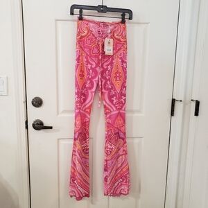 Tiger Mist Pink and Orange Paisley Flare Pants